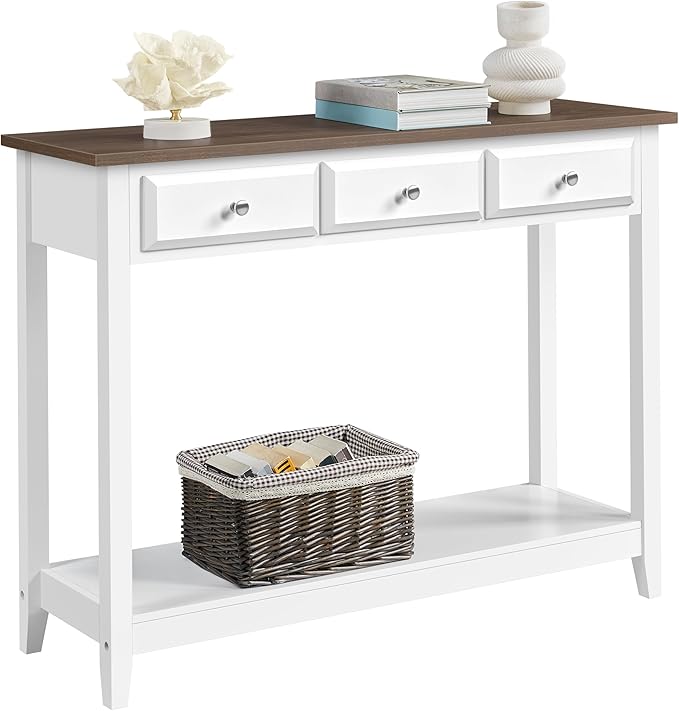 Console Table with 3 Drawers, 42" Entryway Table with Storage Shelves