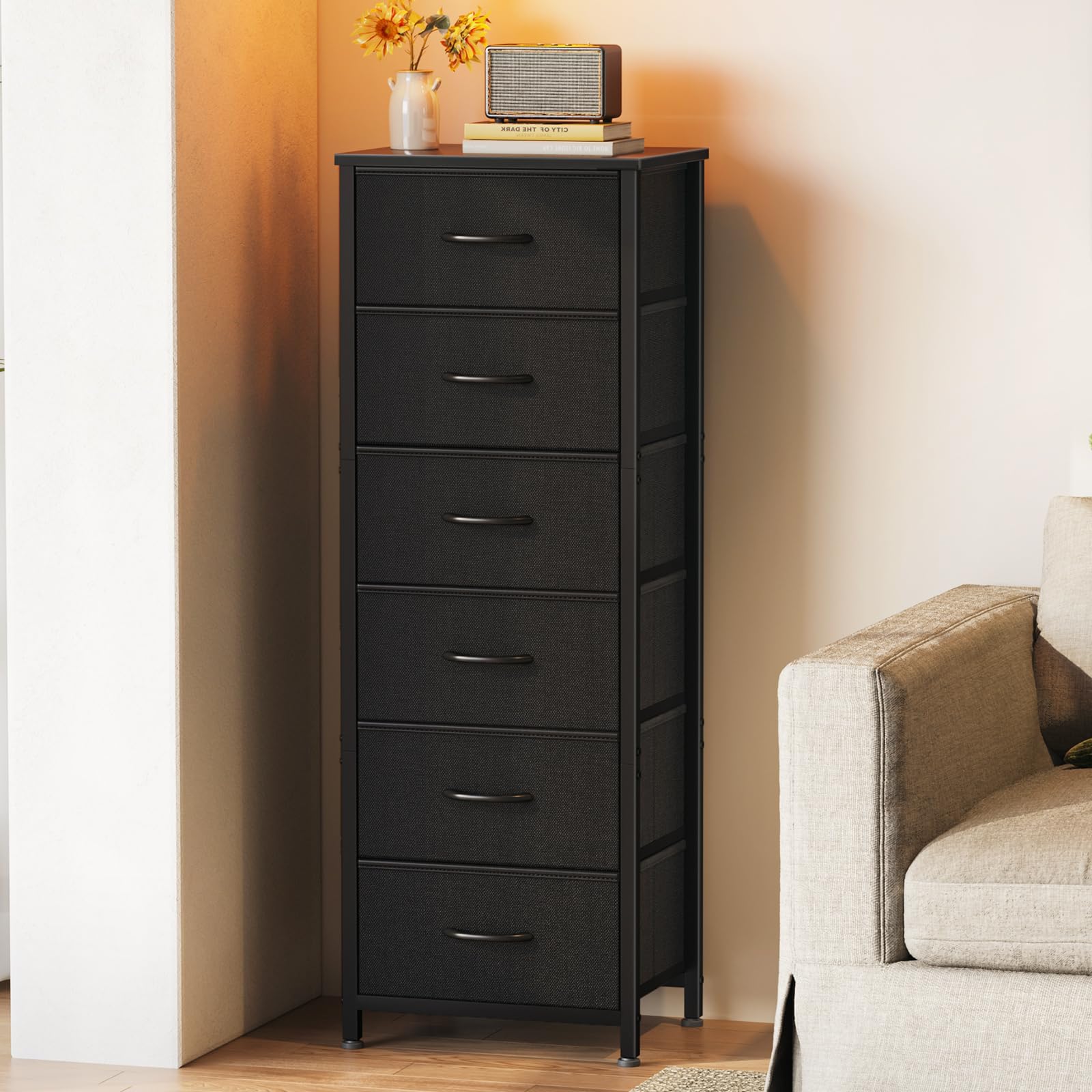 Tall Dresser for Bedroom, Storage Dresser Organizer with 6 Fabric Drawers