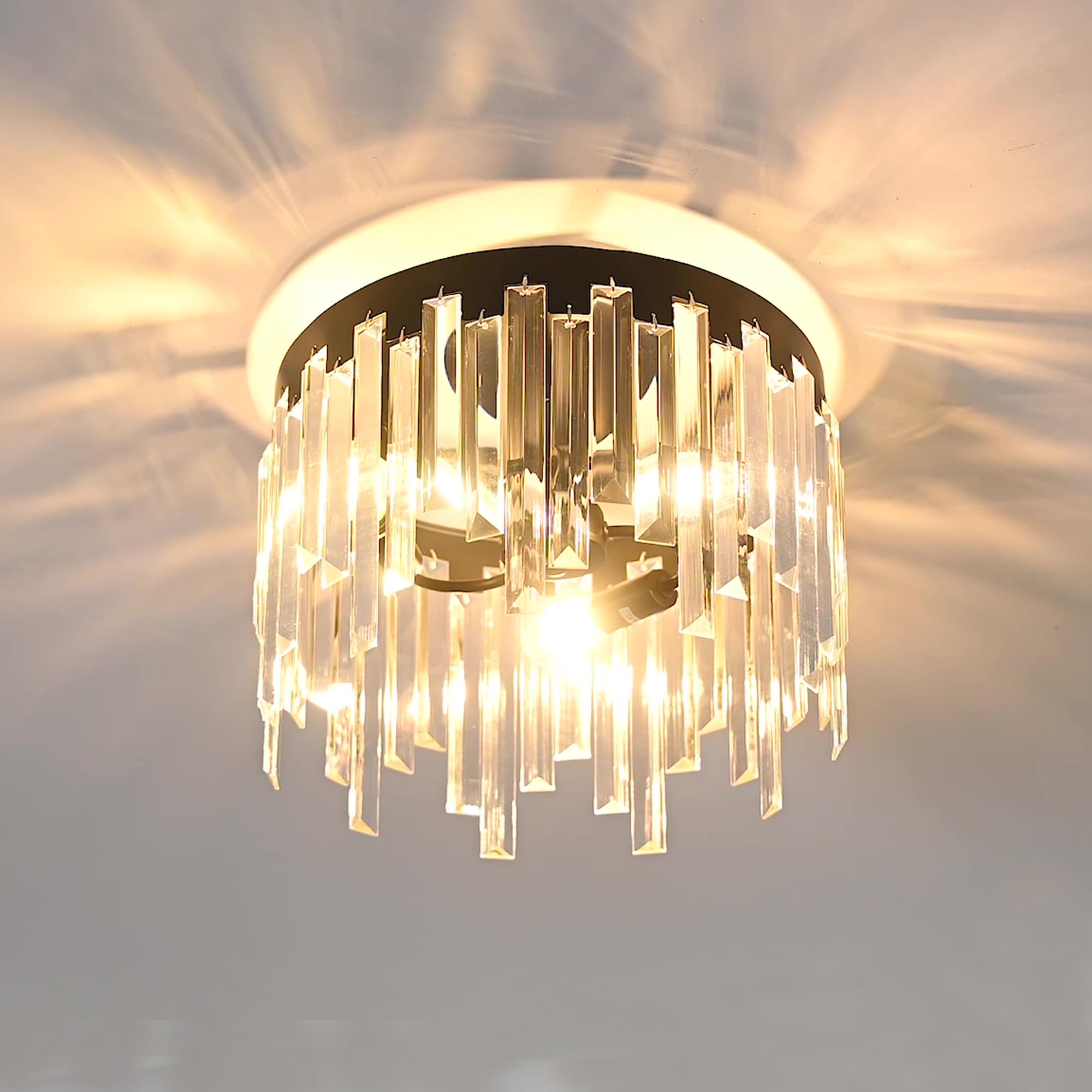 Crystal Ceiling Light, Balck Flush Mount Ceiling Light, Modern Chandelier