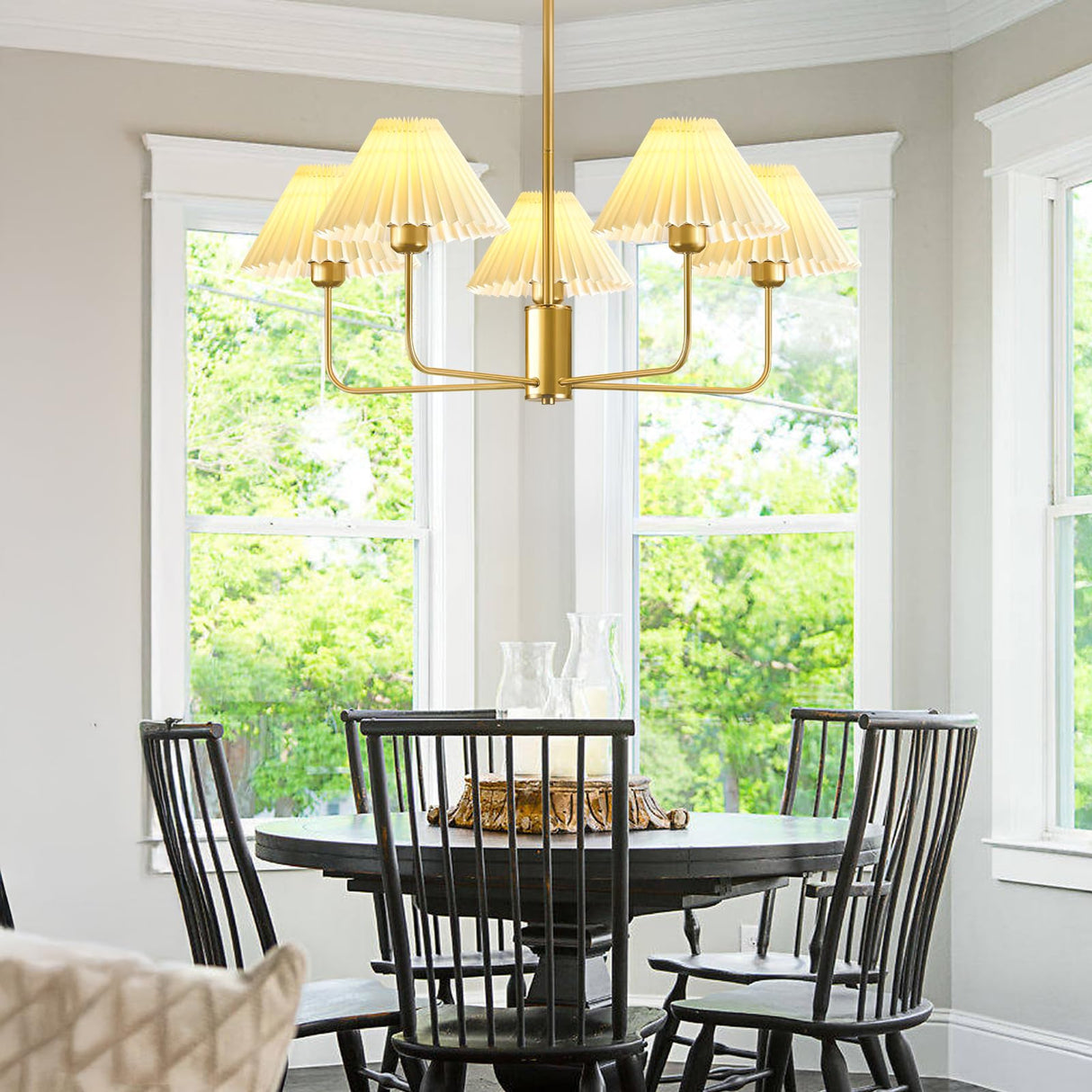 Chandelier Light Fixture, 5-Lights Mid Century Chandelier With Shades For Dining Room