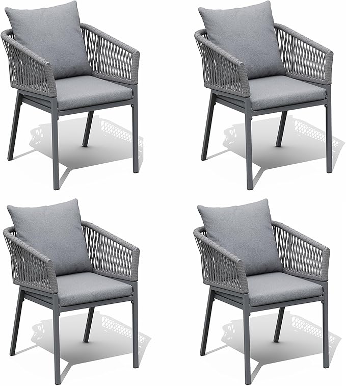 Patio Dining Chairs Set of 2, Outdoor Aluminum Dining Chairs with Woven Rope