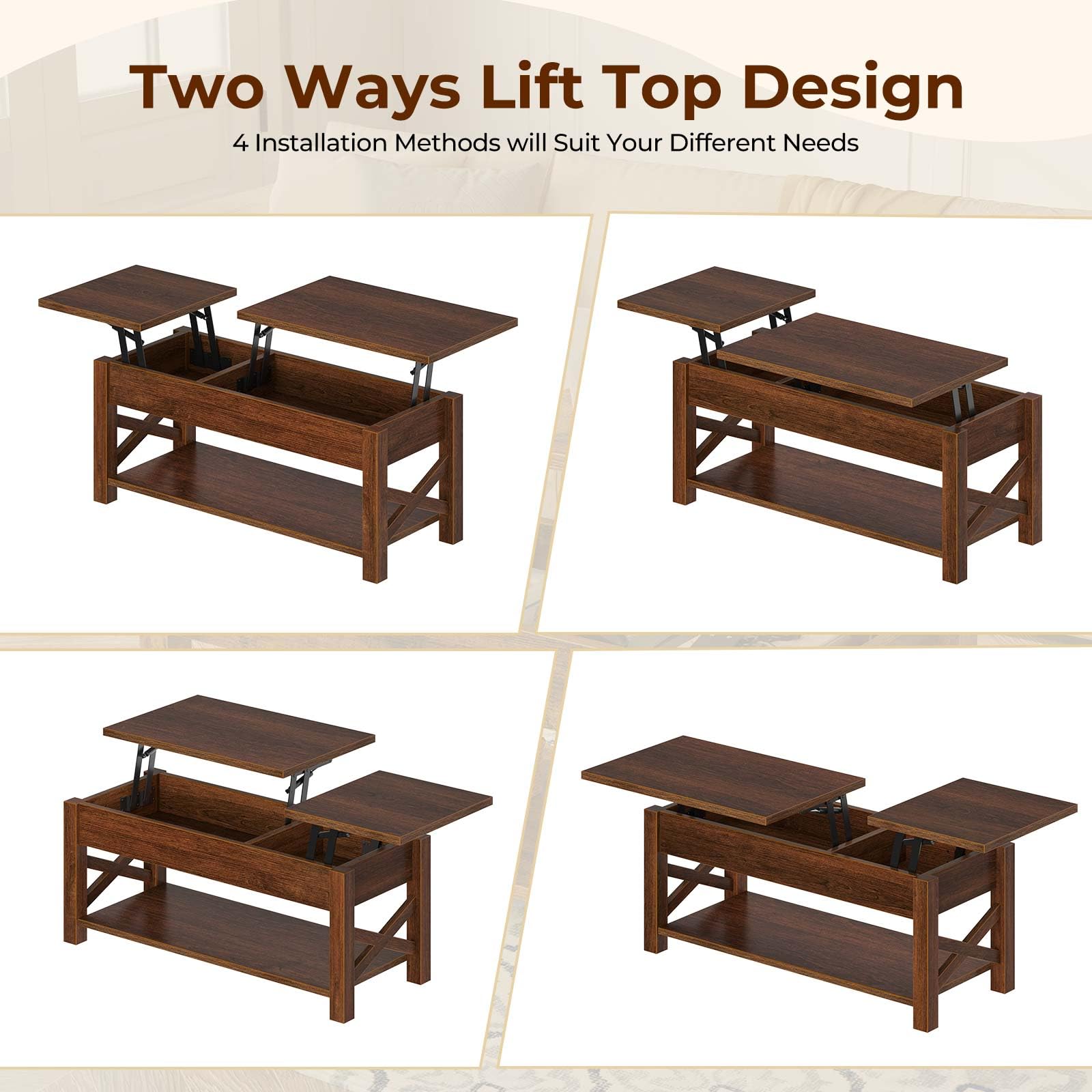 Coffee Table 47.2", 2 Way Lift Top Coffee Table with Hidden Compartment