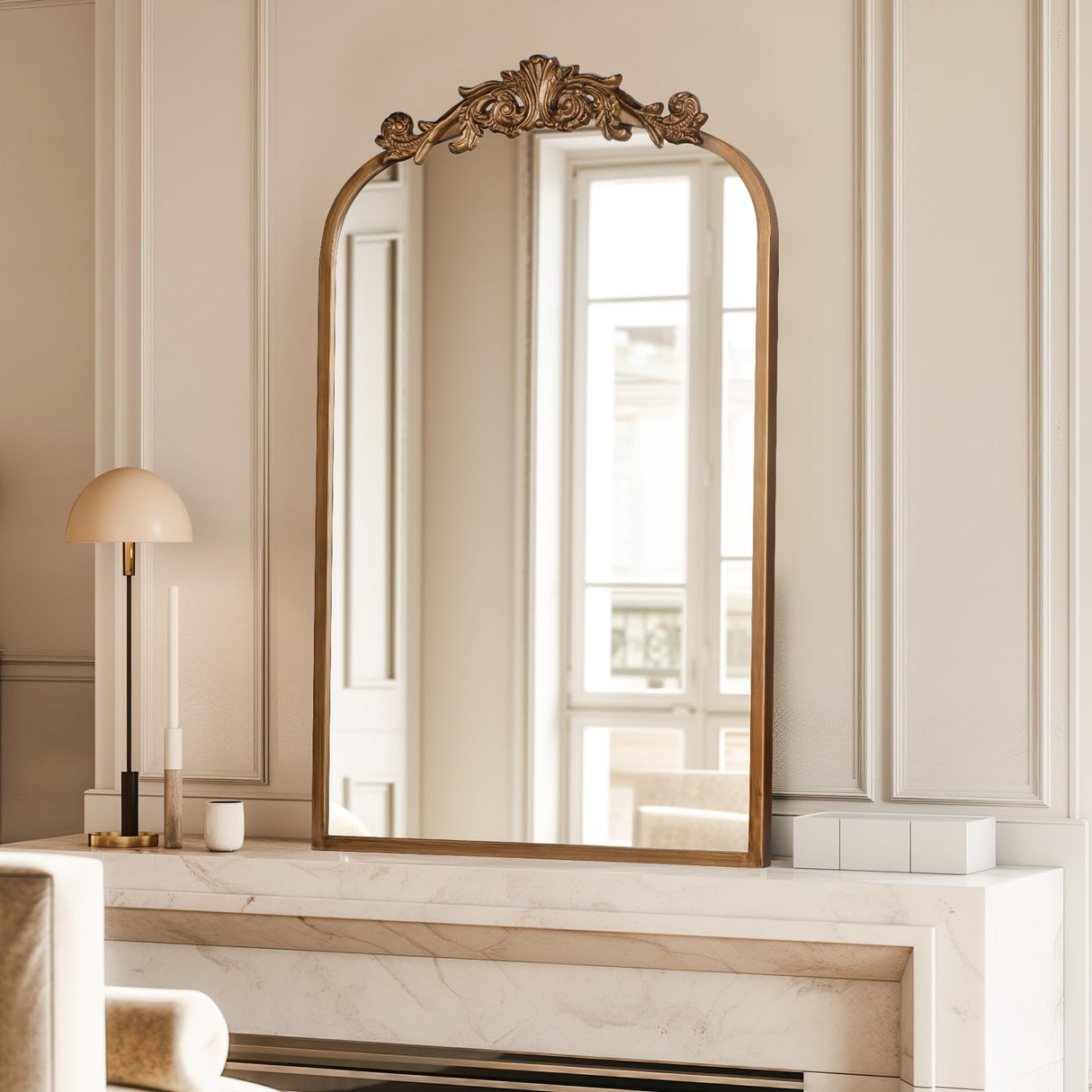 19" x 31" Gold Baroque Arched Wall Mirror