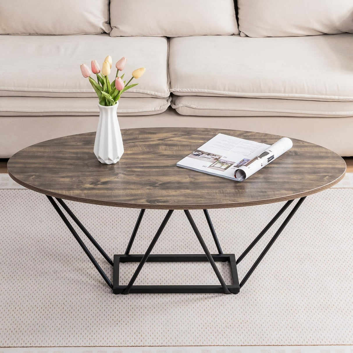 Oval Coffee Table, 43.5" Small Coffee Table for Living Room Office