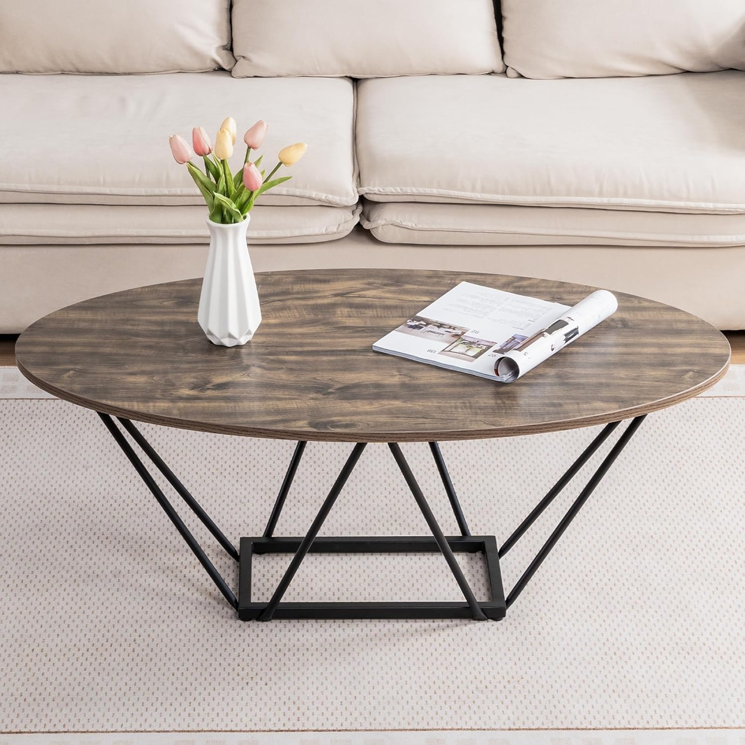 Oval Coffee Table, 43.5" Small Coffee Table for Living Room Office