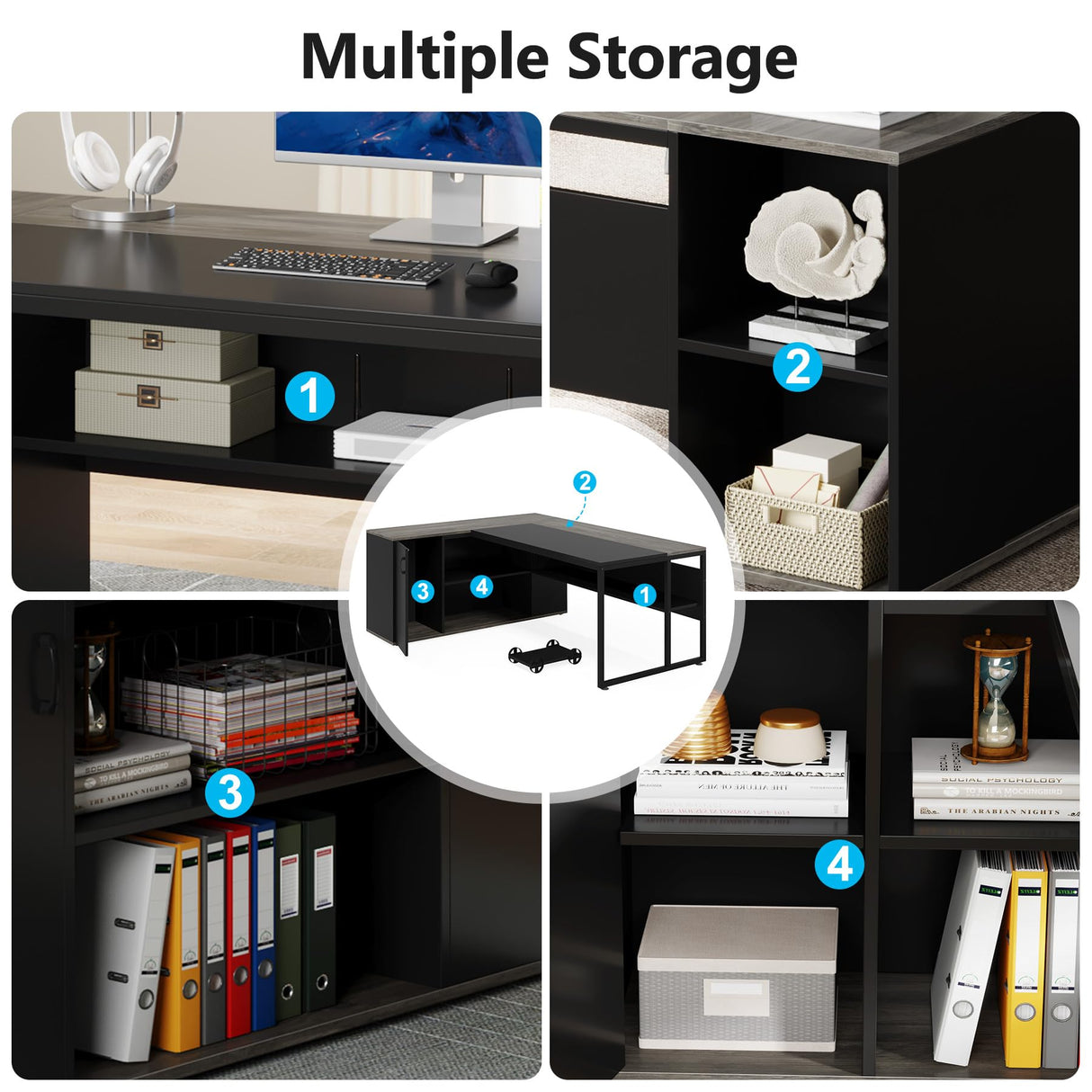 Large Executive Desk with File Cabinet, 71 inch L Shaped Computer Desk Office Desk