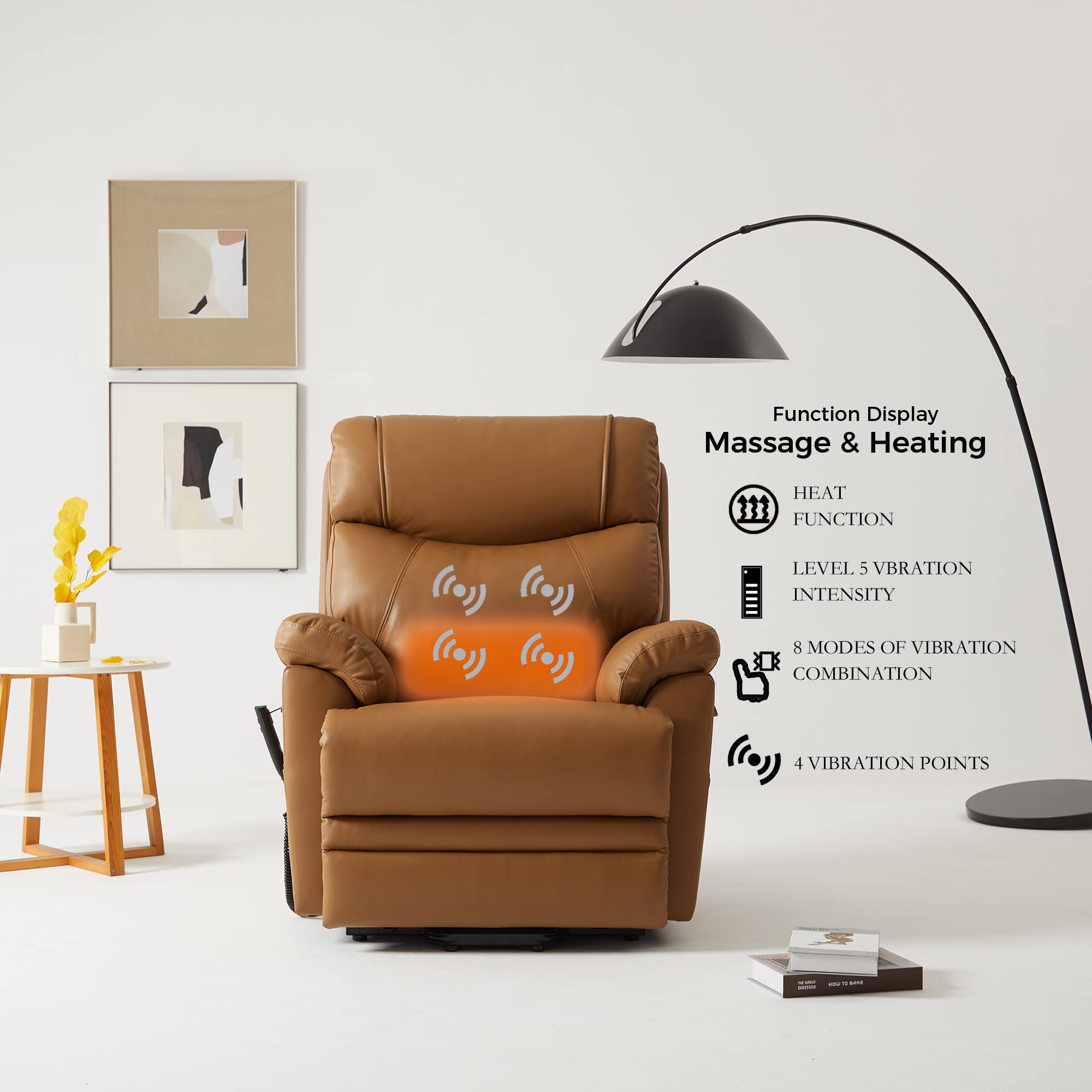 LuxeRise Dual Motor Power Lift Recliner – Genuine Leather, Yellow Brown