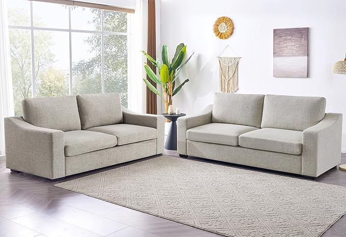 Oversized 85" Deep Seat Sofa, Modern Sofa Couches for Living Room, 3 Seater Natural