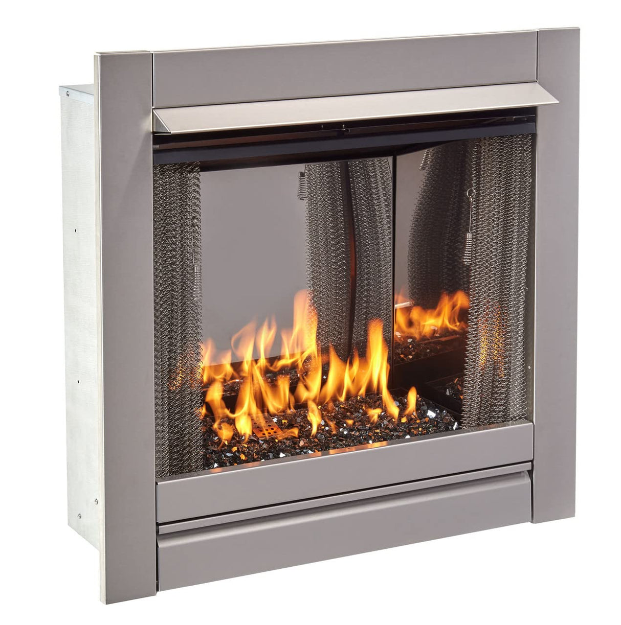 Ventless Stainless Outdoor Gas Fireplace Insert with Reflective Black Glass Media - 24,000 BTU, Manual Control - Model# DF450SS-G-RBLK