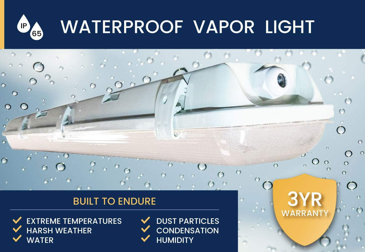 72W LED Vapor Tight Lights | Commercial Indoor/Outdoor Hardwired IP65 Waterproof