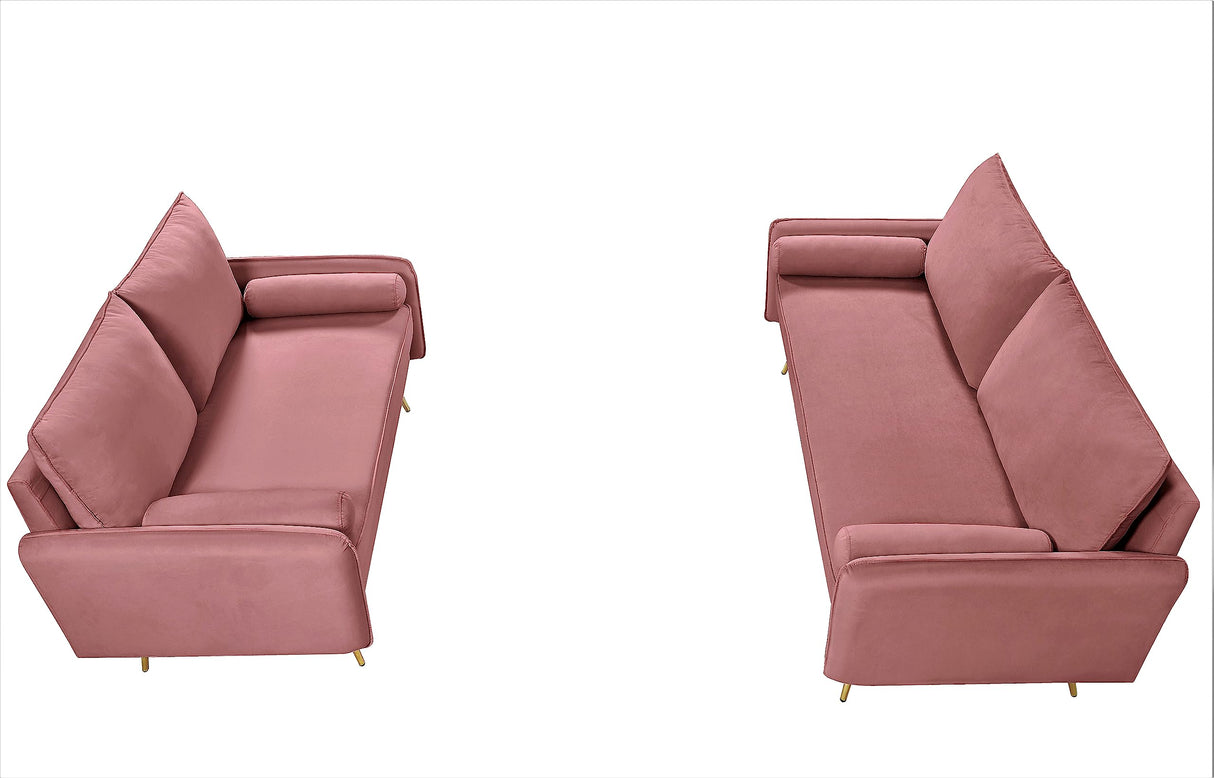 Container Luxury 2-Piece Sofa Set, Chesterfield-Inspired Design with Scrolled Arms, Nailhead Accents & Channel Tufting, Soft Velvet Upholstery, High-Density Foam for Comfortable Seating, Rose