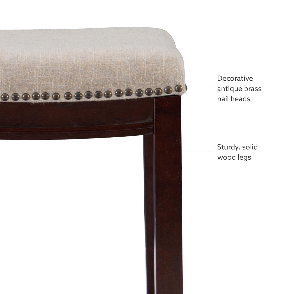 Linen Backless Claridge Stool, Counter Height, Beige & Dark Walnut