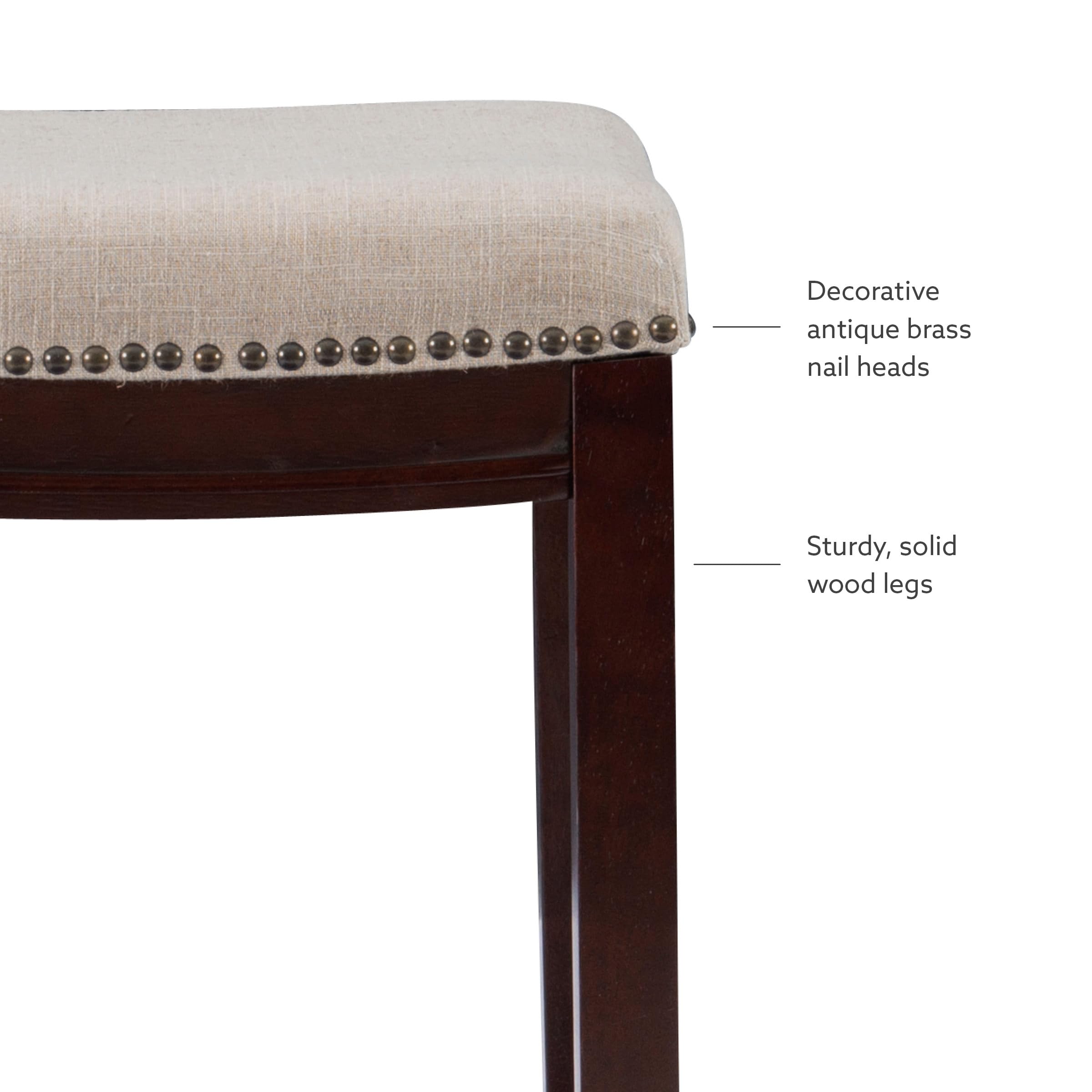 Linen Backless Claridge Stool, Counter Height, Beige & Dark Walnut