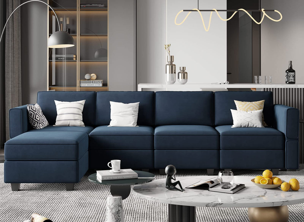 Modular Sectional Sofa Couch with Reversible Chaise Velvet L Shaped Storage 4-seat Convertible Blue…