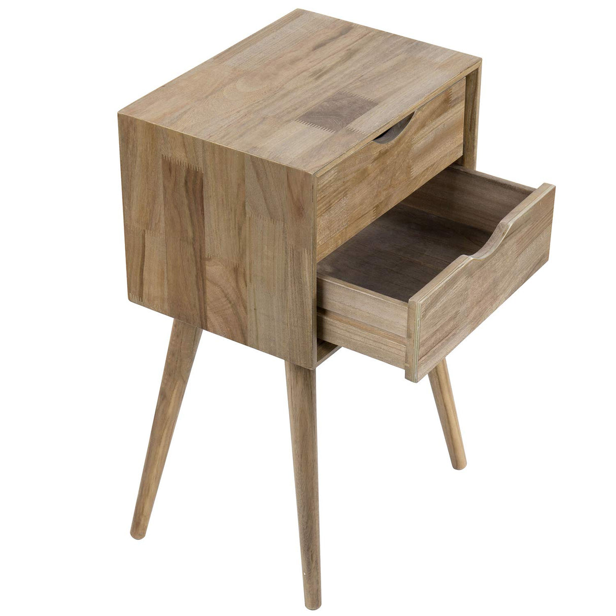 Solid Brown Wood Mid Century Modern Nightstand Side Table End Table with 2 Pull Out