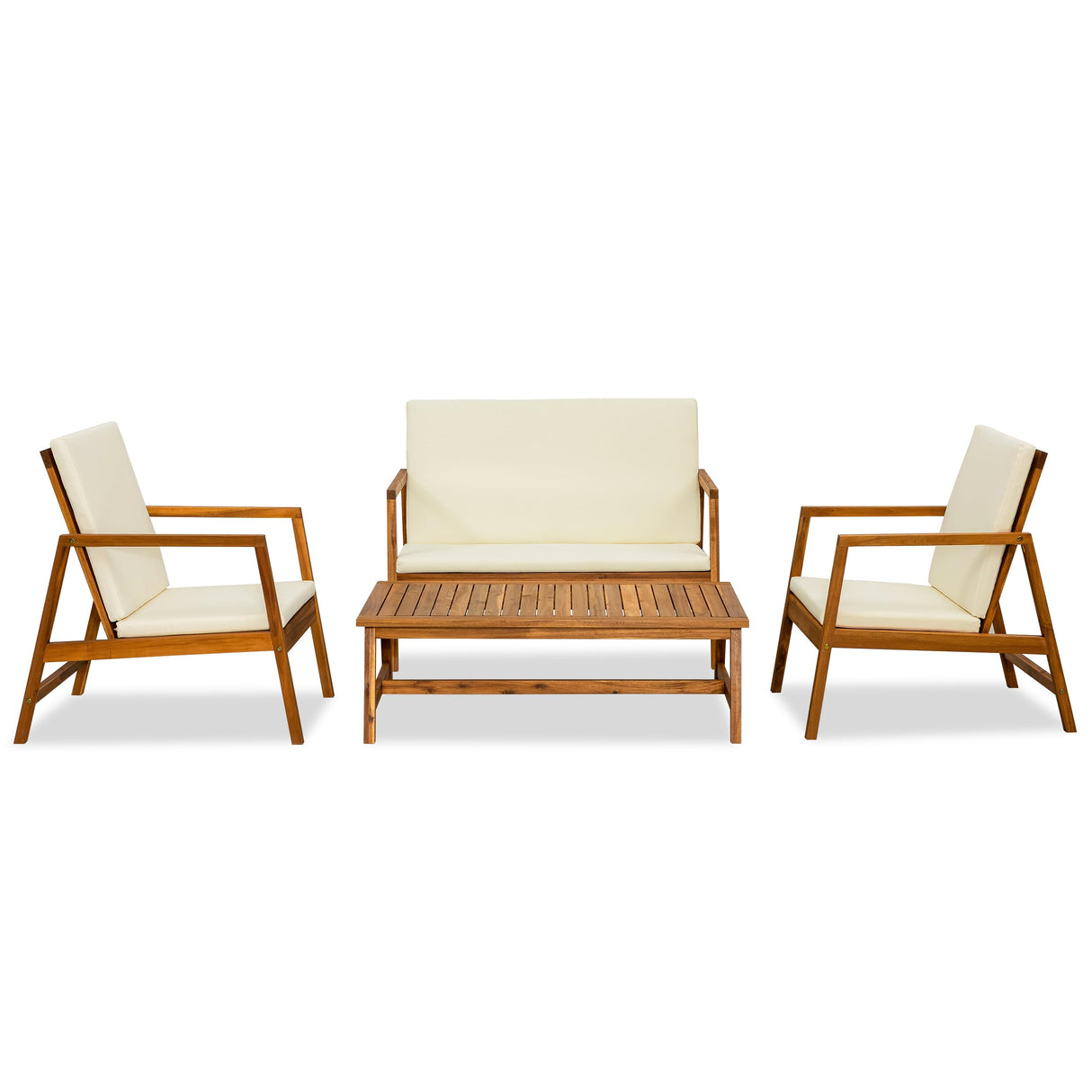 4 Piece Patio Furniture Set, Acacia Wood Sofa, Conversation