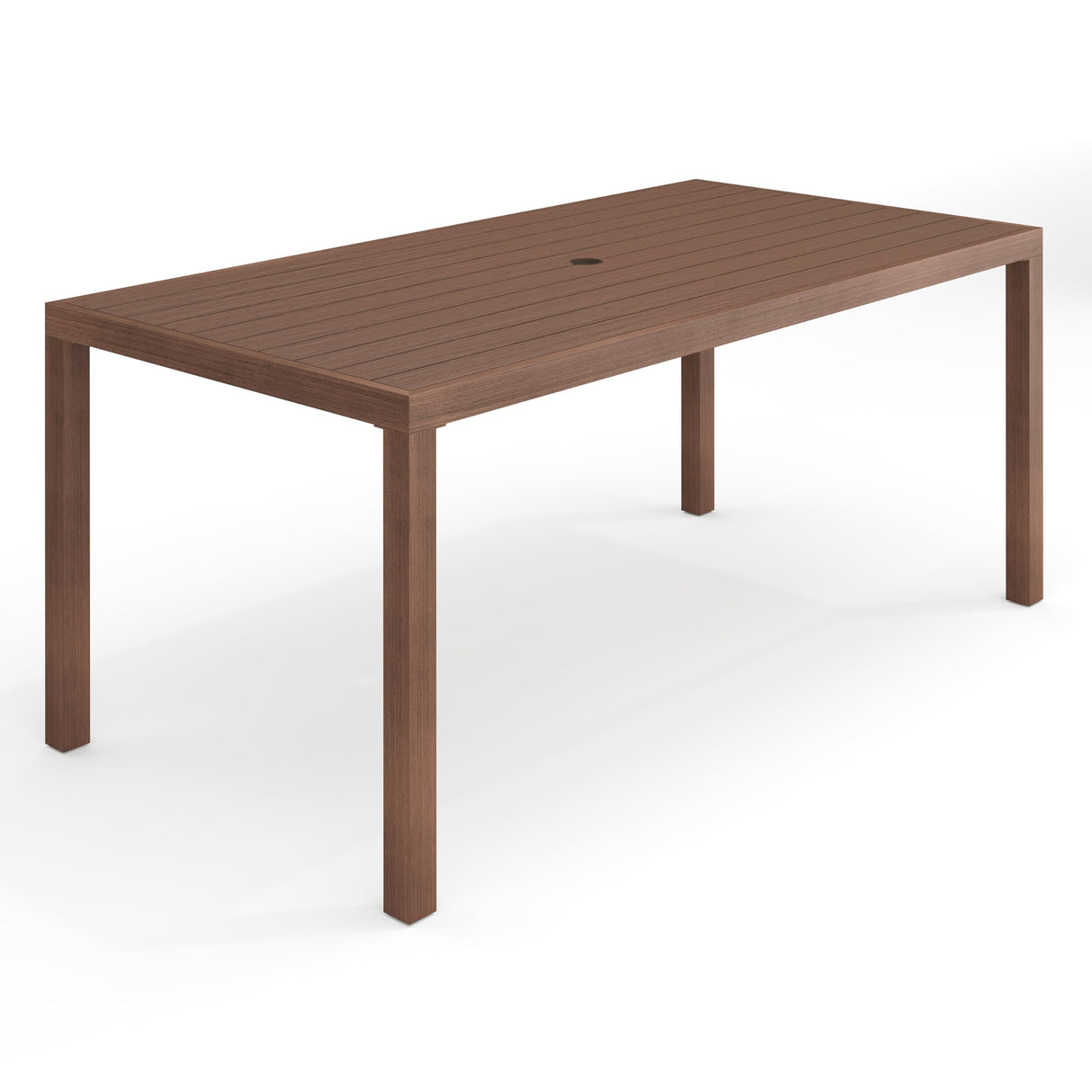 Bedford 70" Aluminum Patio Dining Table with Umbrella Hole - Brushed Woodgrain Finish