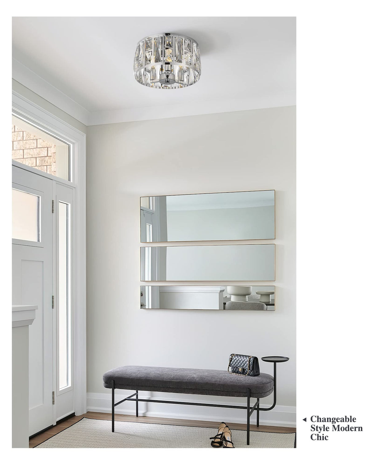 Chrome Flush Mount Ceiling Light, 3 Lights Close to Ceiling Light Fixtures,