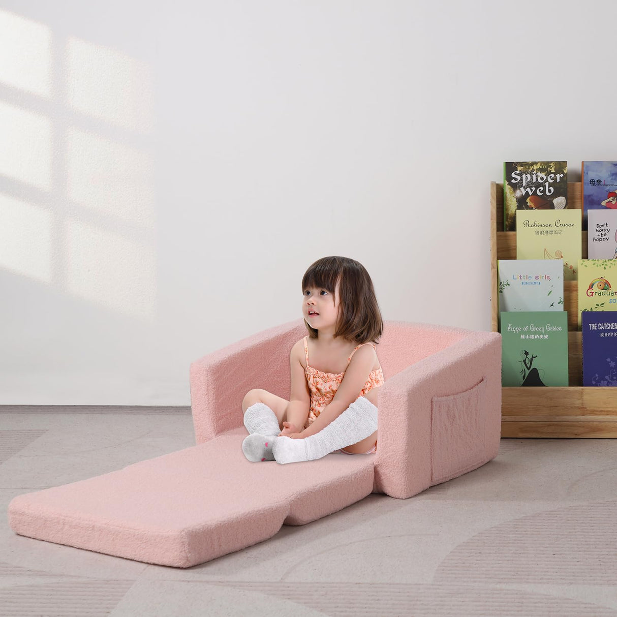 Out Foam Kid Sofa Chair,2 in 1 Convertible Sofa to Lounger for 3 Years Children,Teddy