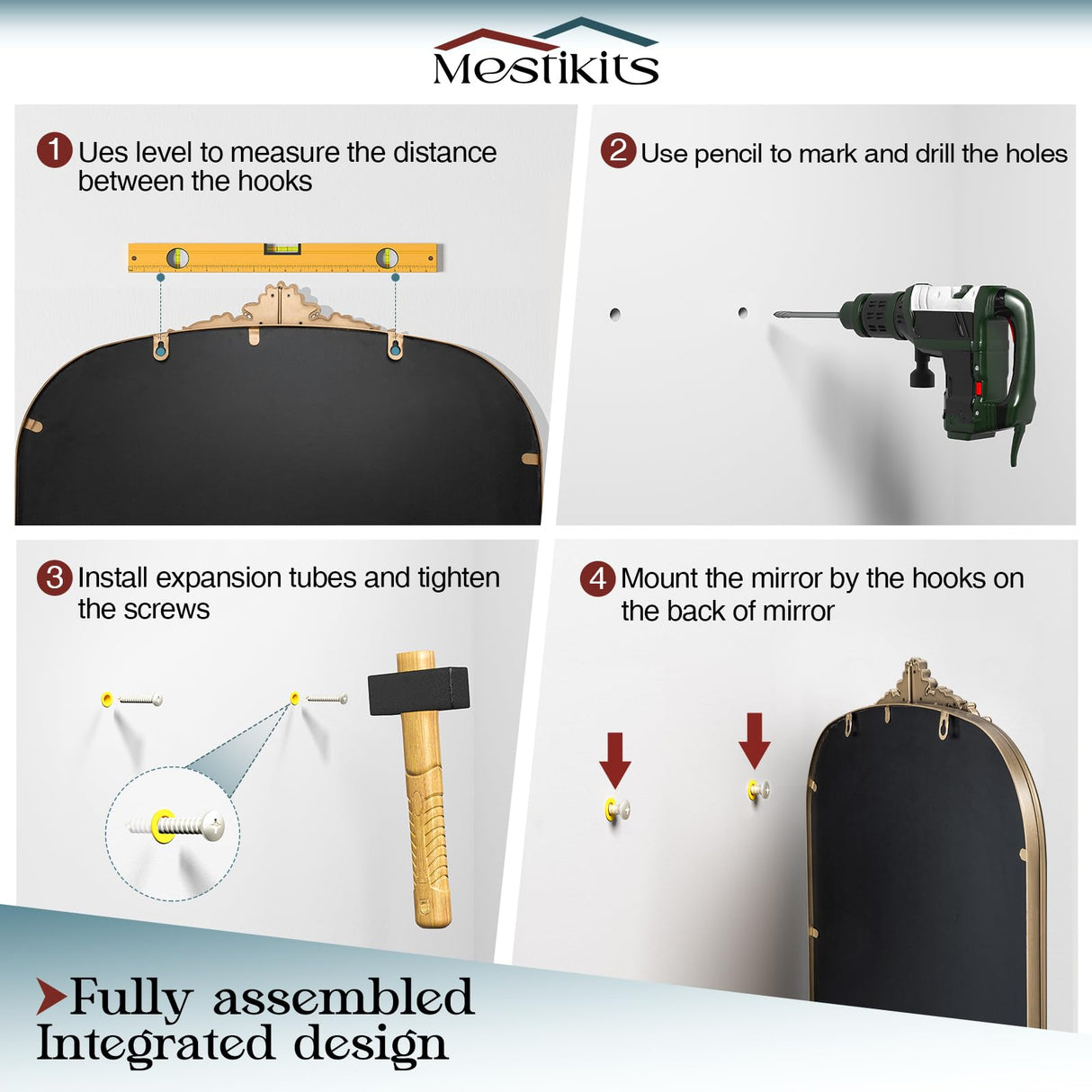 24" x 36" Antique Gold Arched Wall Mirror