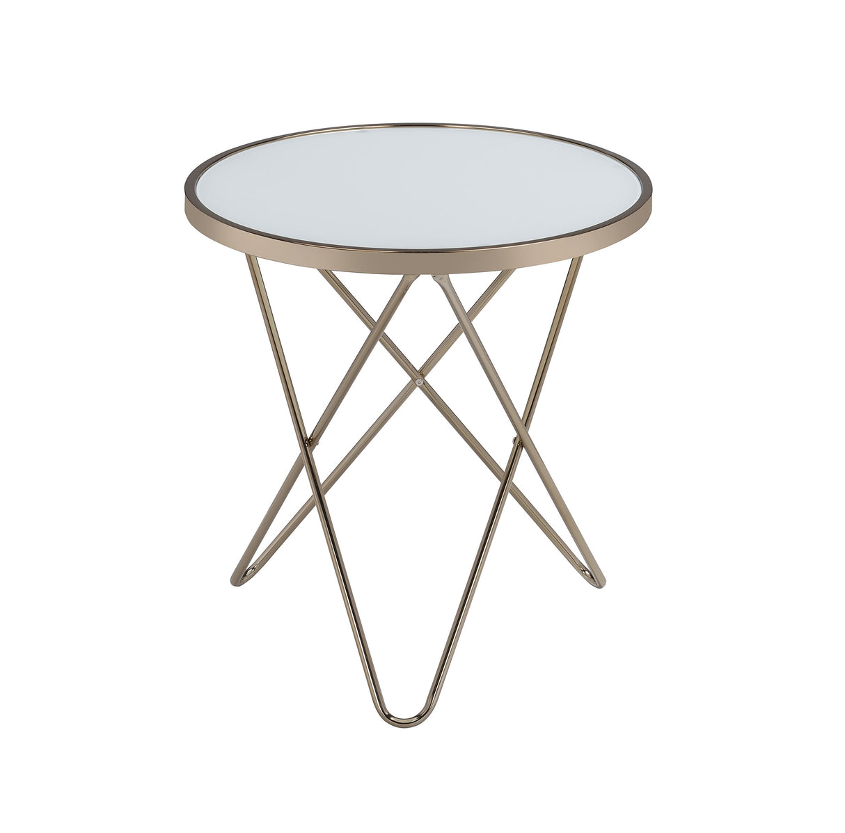 Valora Round Glass Top End Table in White Glass and Gold