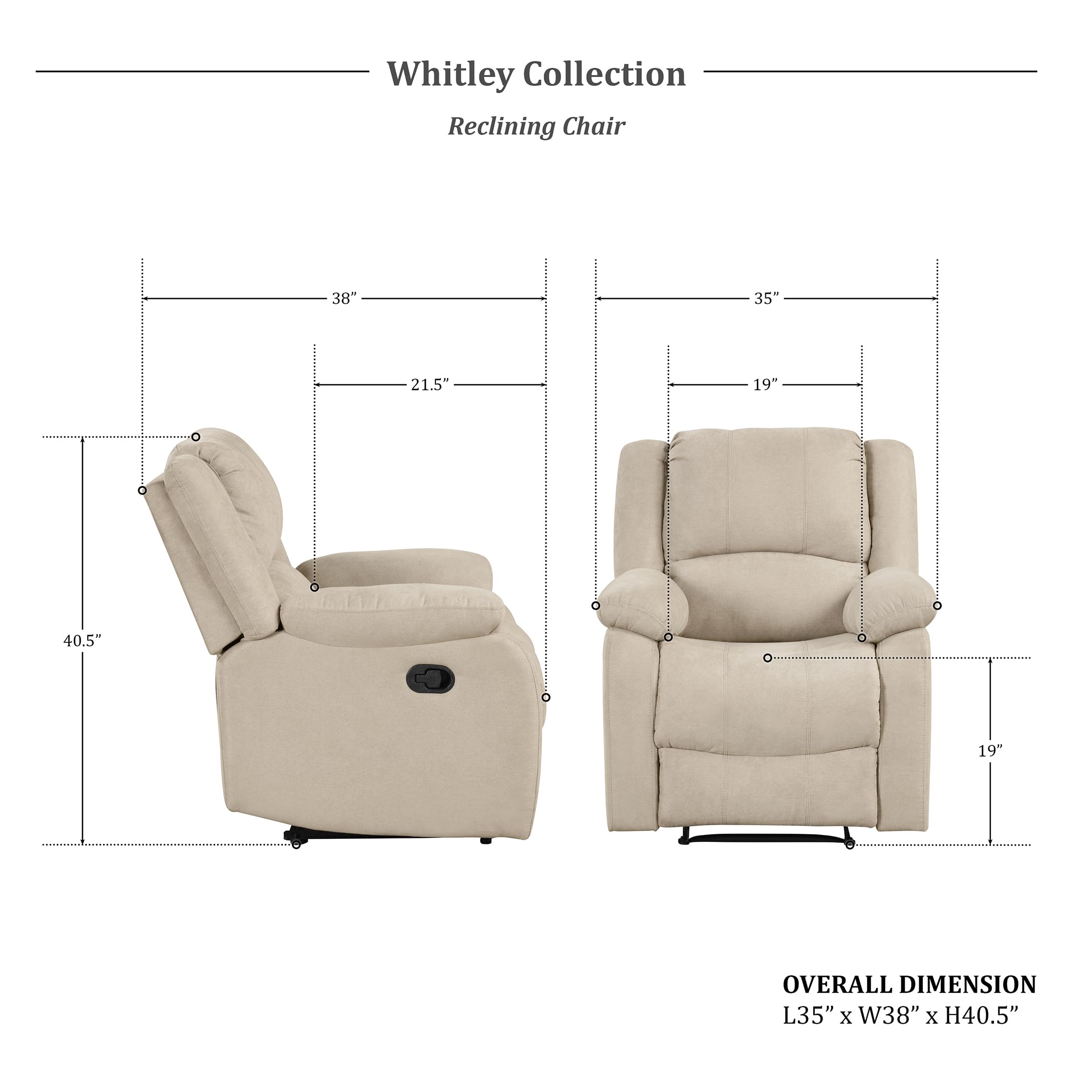 LoungeNest Transitional Wall Hugger Recliner – Waterfall Back