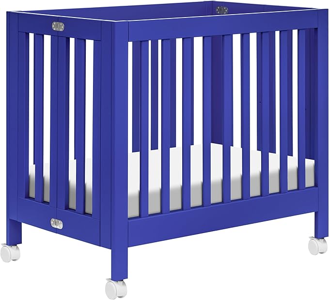 Origami Mini Portable Crib Folding with Wheels in White, 2 Adjustable Mattress Positions