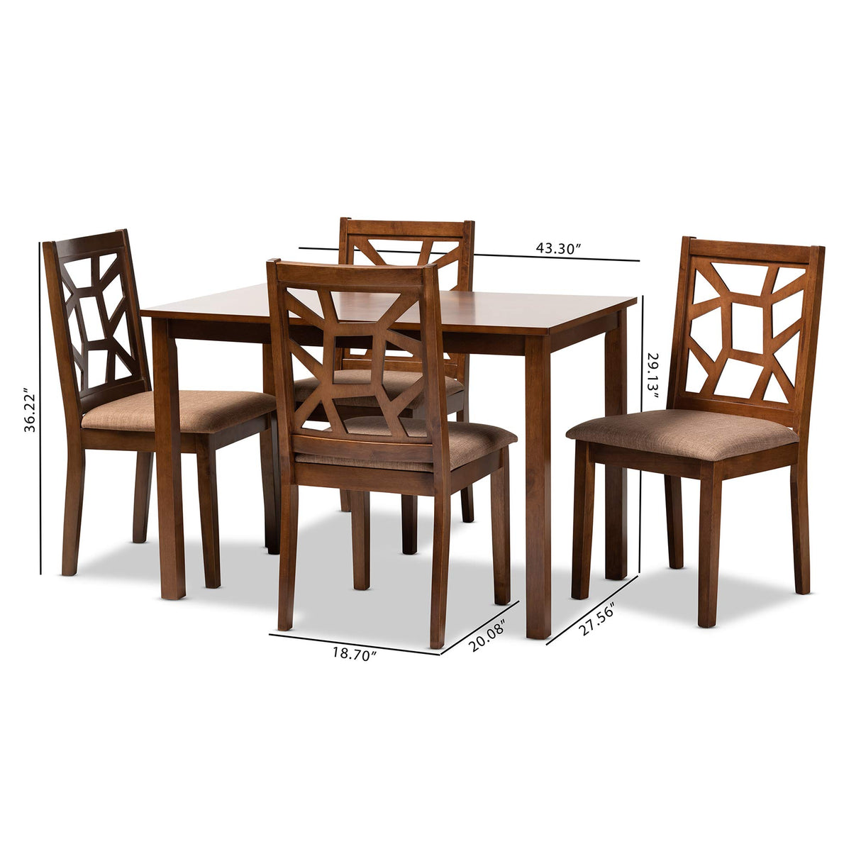 Abilene Dining Set Light Brown Fabric Upholstered and Walnut Brown Finished 5-Piece