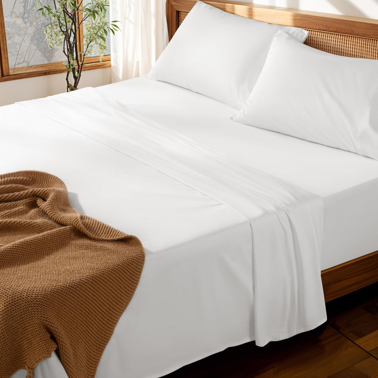 100% Cotton Sheets Set Deep Pocket 19" 1000 Thread Count King Size Sheets 4 Piece