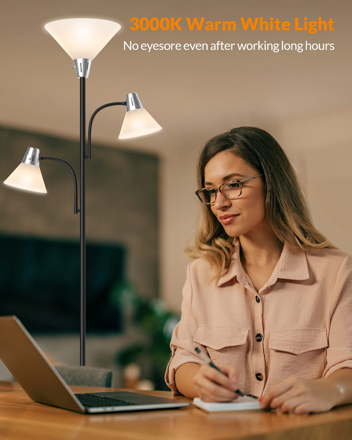 LEPOWER Floor Lamp, Standing Lamp with Replaceable 3000K Energy-Saving, Lamp for Living Room with Adjustable Reading Lights, Modern Bright Floor Lamp for Bedroom, Living Room, Office