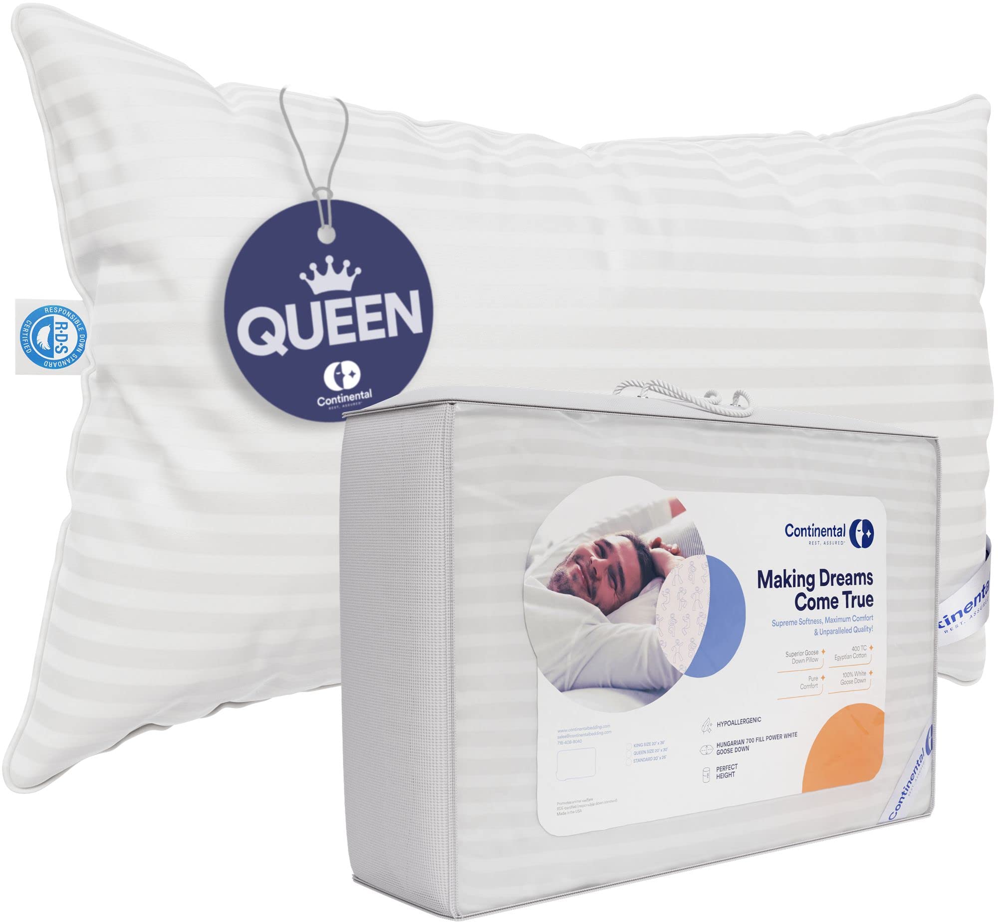 Queen Size, 20 x 30 Inch - 100% Hungarian White Goose Down Pillow