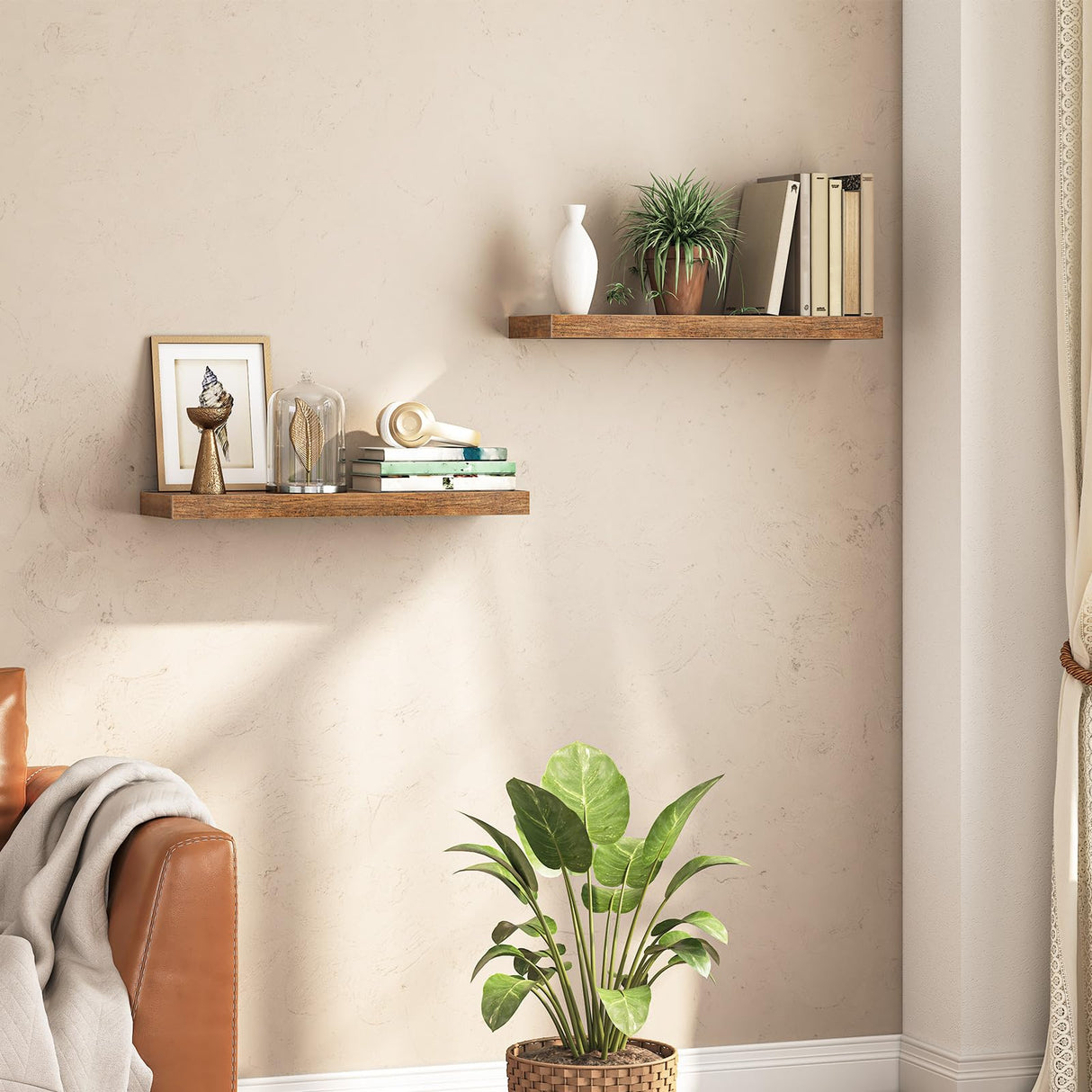 Floating Shelves, Wall Shelf Set of 2, Hanging Shelves with Invisible Brackets