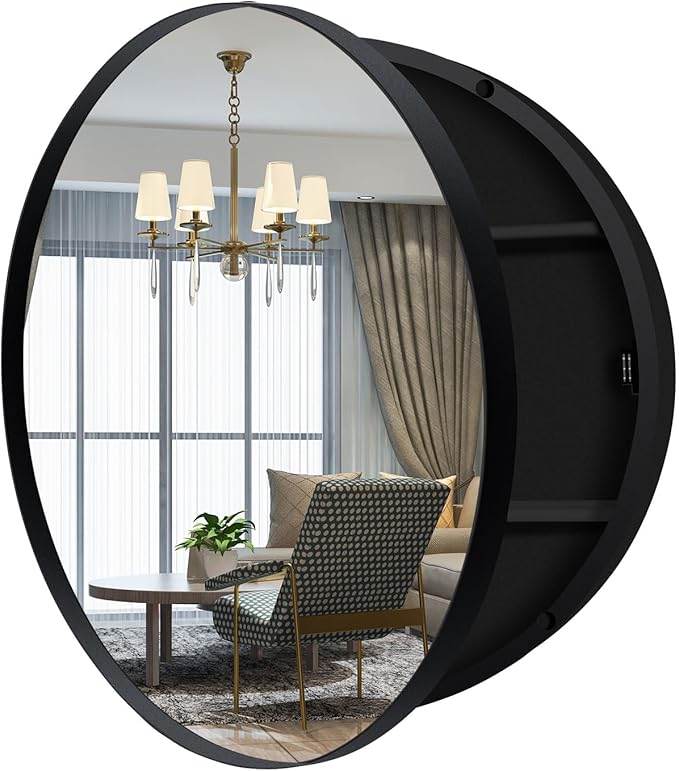 Round Medicine Cabinet with Mirror,Farmhouse Black Bathroom Medicine Cabinet for Wall