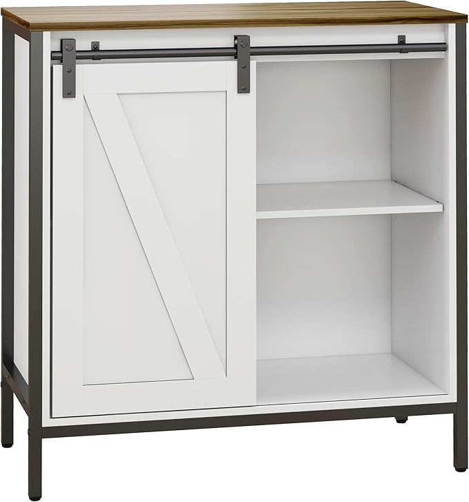 Farmhouse Sideboard Buffet Cabinet, Coffee Bar Cabinet with Sliding Barn Door and Adjustable Shelf, Kitchen