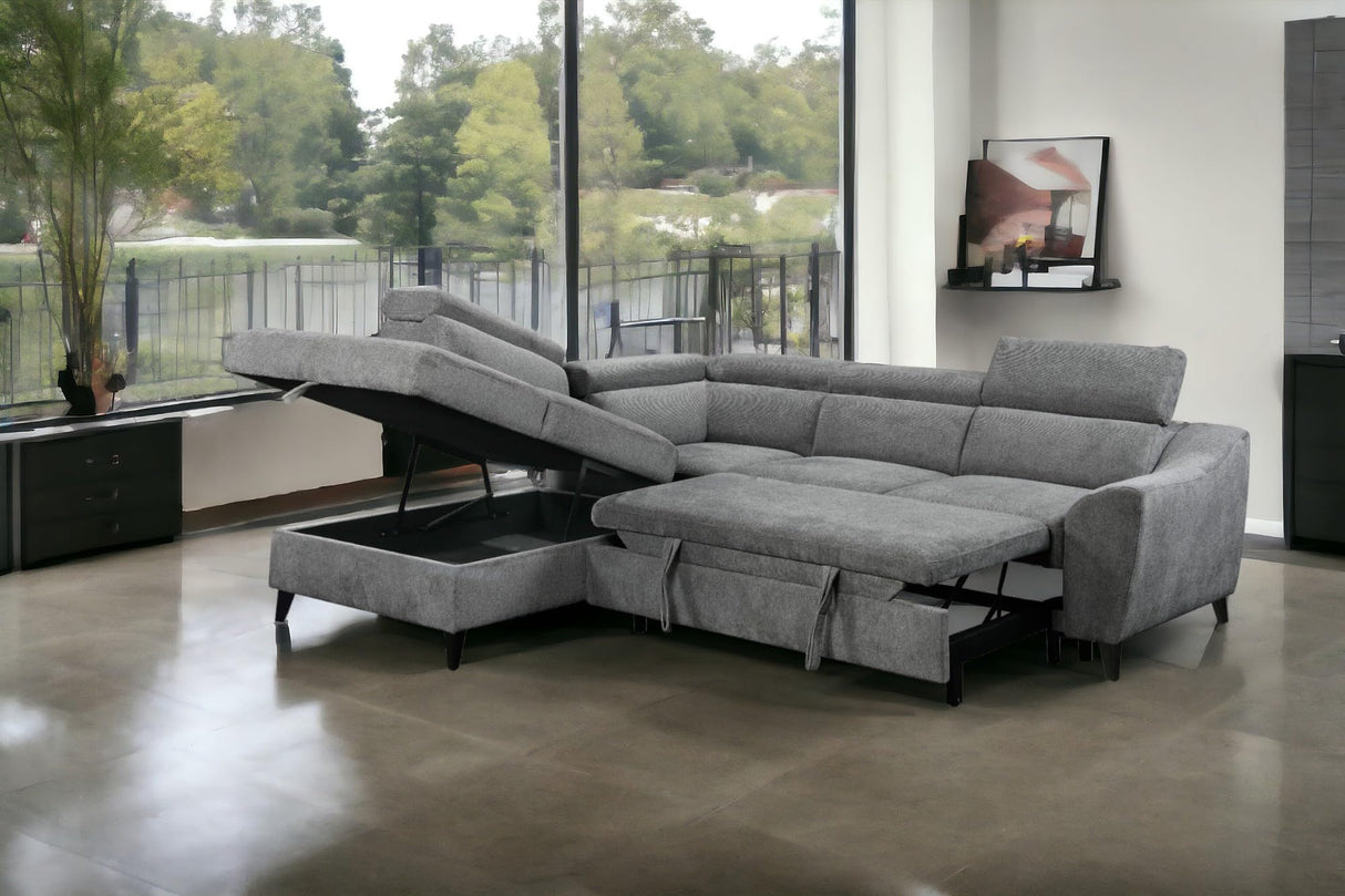 Wrenley Chenille Sectional Sofa w/Sleeper and Storage in Gray