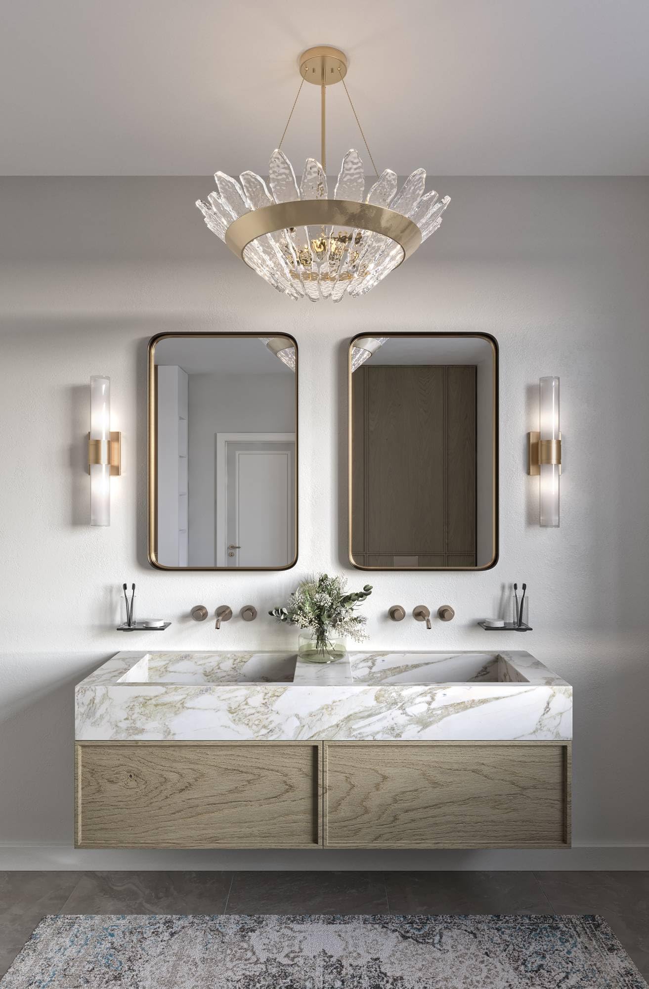 Uttermost Rounded Corner Rectangular Vanity Decorative Wall Mirror Modern Rustic Gold Black Iron Frame Beveled Edge 24" Wide for Bathroom Bedroom Living Room Home House Office Entryway