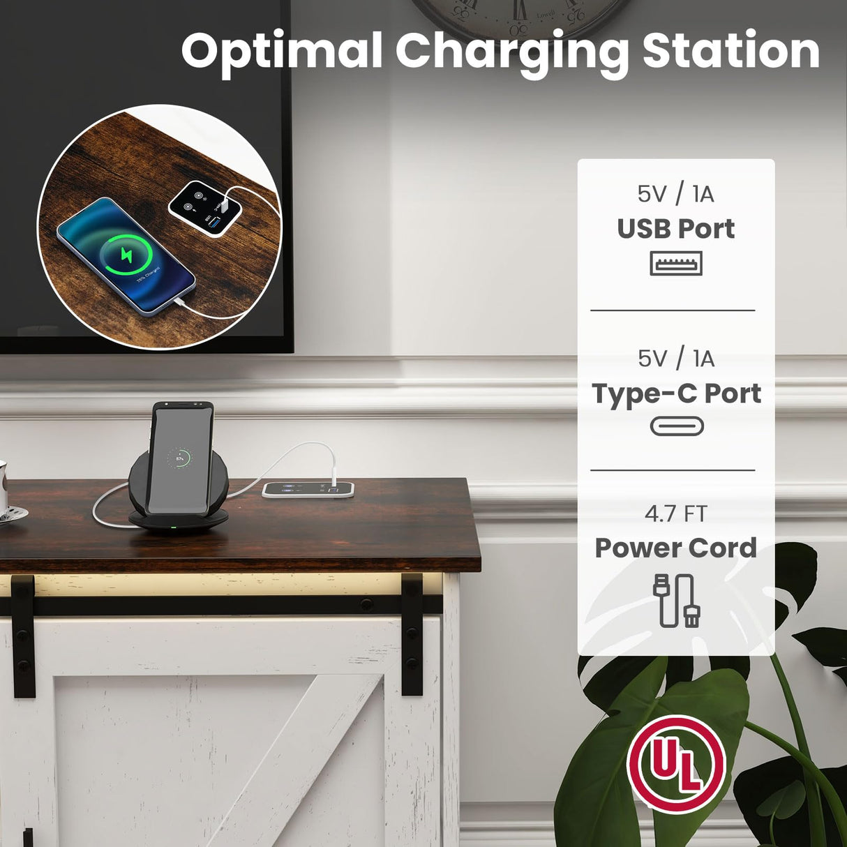 LED TV Stand for 65” TVs, Sliding Barn Door Entertainment Center with Lights