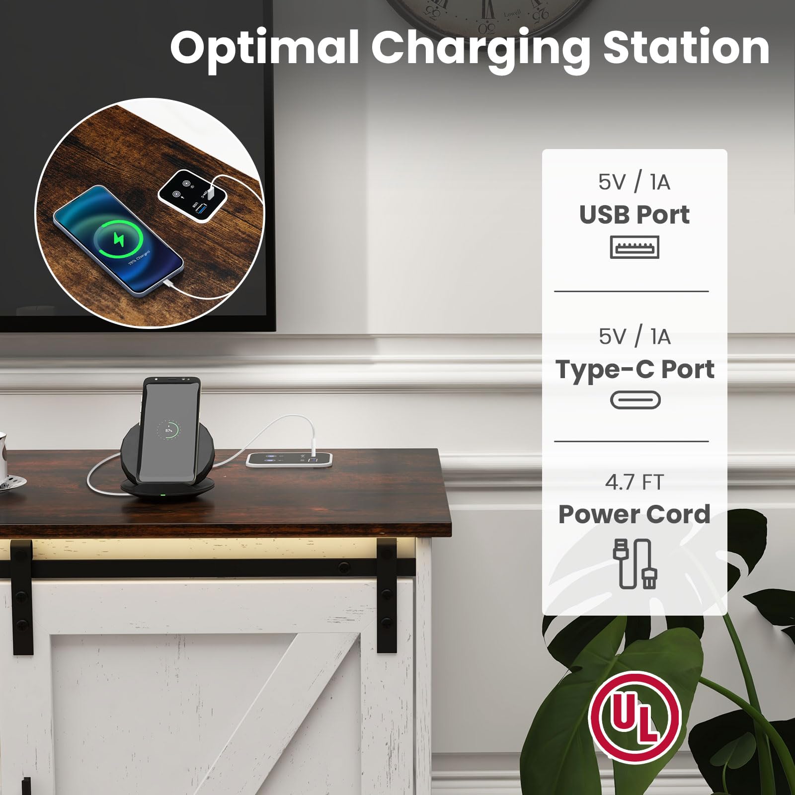 LED TV Stand for 65” TVs, Sliding Barn Door Entertainment Center with Lights