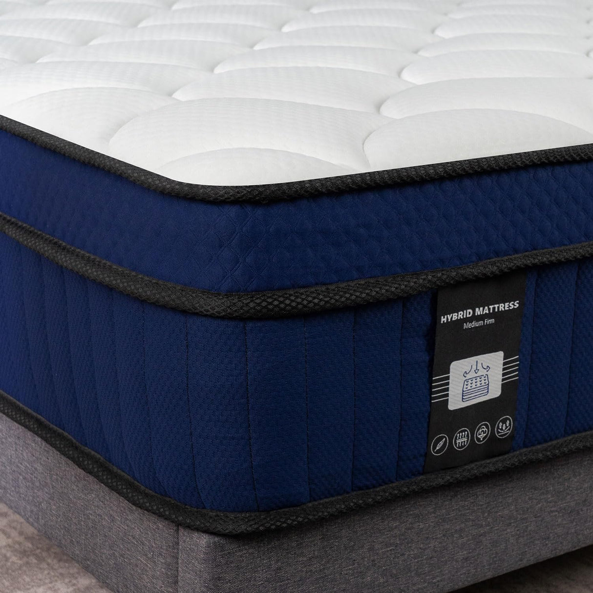 Queen Mattress, 12 Inch Pillow Top Hybrid Mattress in a Box Medium Firm Fiberglass-Free