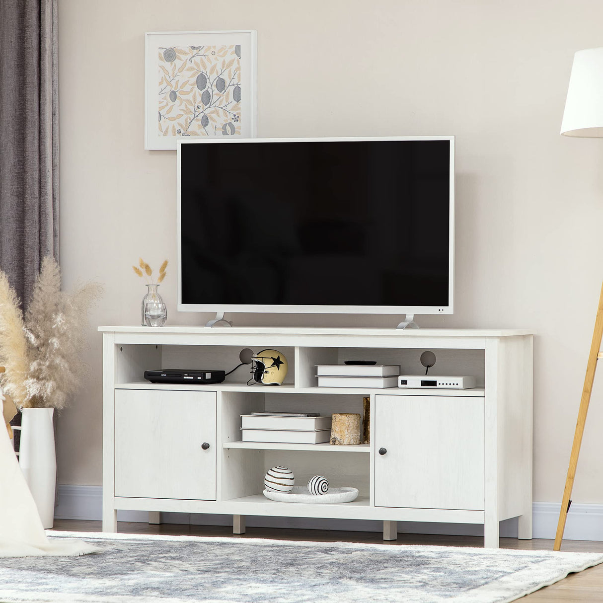 TV Stand for 65 Inch TVs, TV Cabinet with Wooden Shelves and Doors