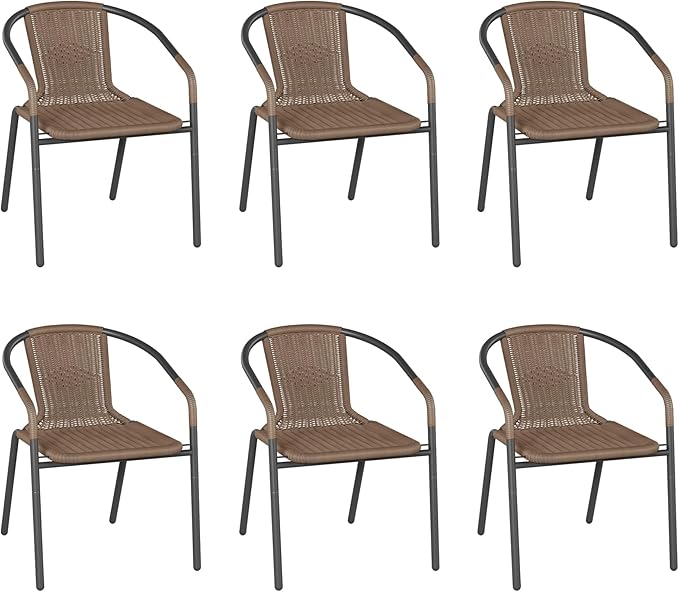 Rattan Outdoor Dining Chairs Set of 6, Wicker Stackable Patio Chairs