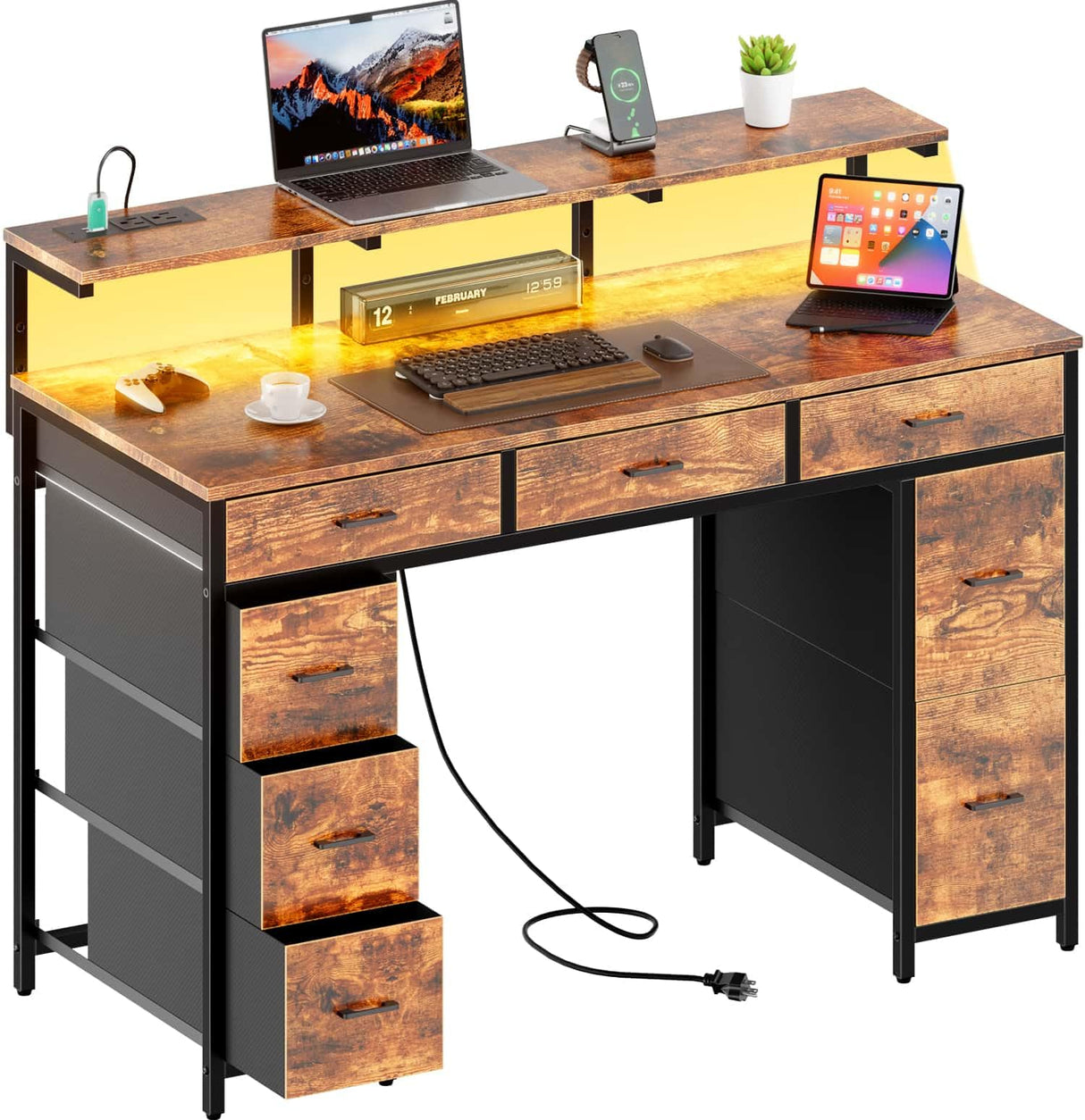 47 inch Computer Desk with 8 Storage Drawers, Gaming Desk