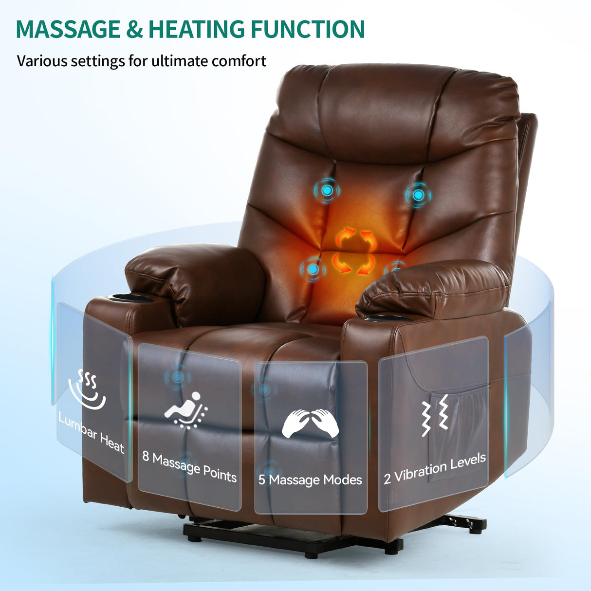 LiftEase Power Lift Recliner Chair with Massage, Heat, USB & Cup Holders