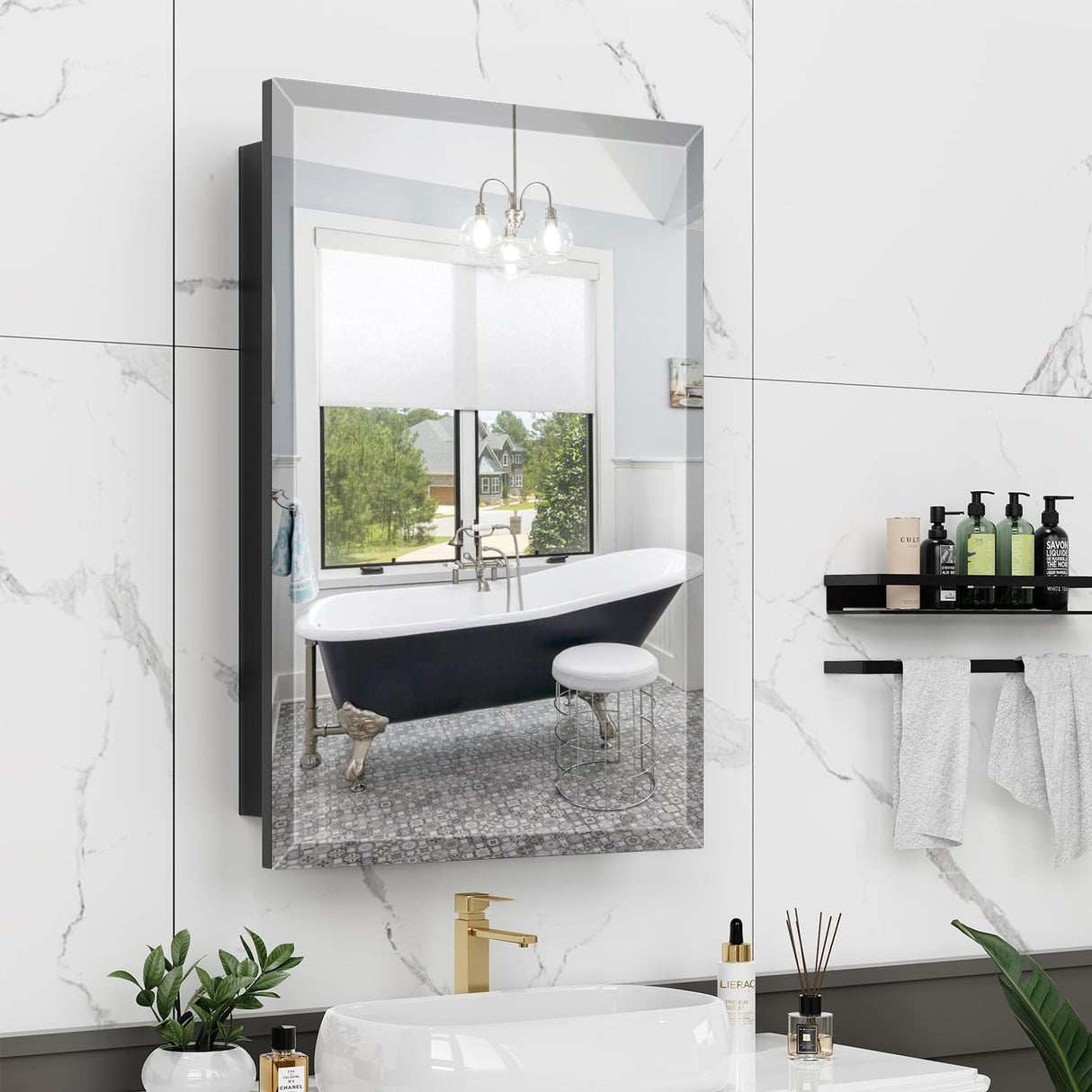 16X24 Inches Medicine Cabinet, Wall Mounted Bathroom Cabinet wirh Beveled Mirror