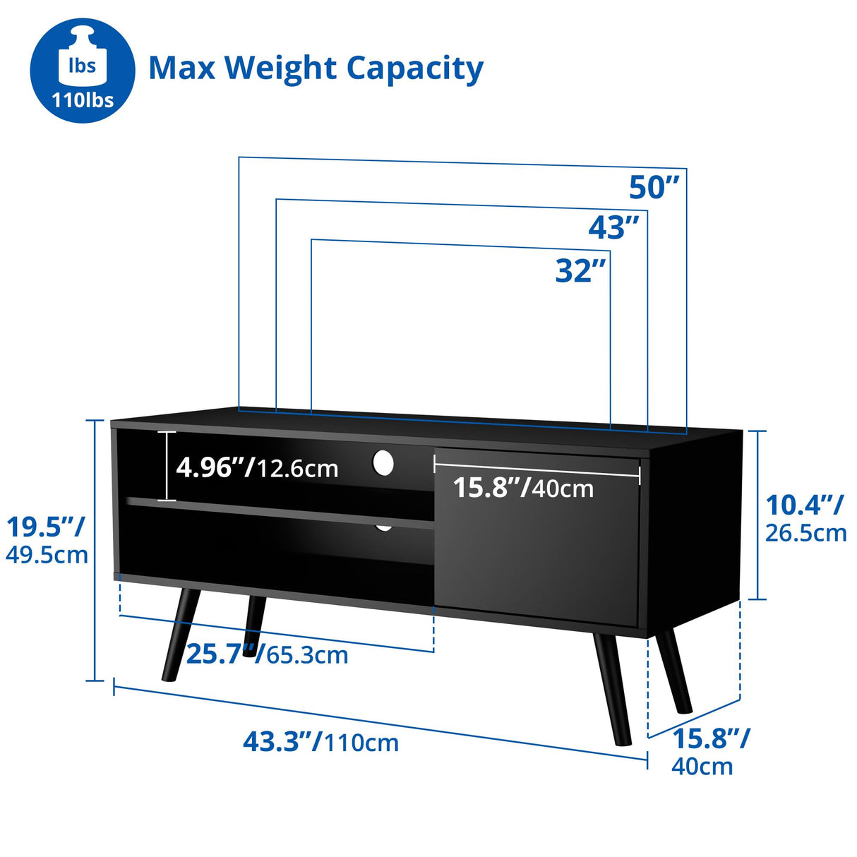 TV Stand for 50 Inch TV, Mid Century Modern Entertainment Center with Storage Cabinet,