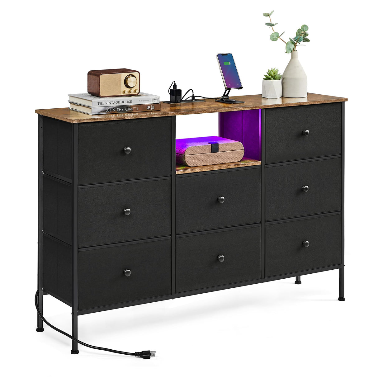 Dresser with Power Outlets and LED Lights