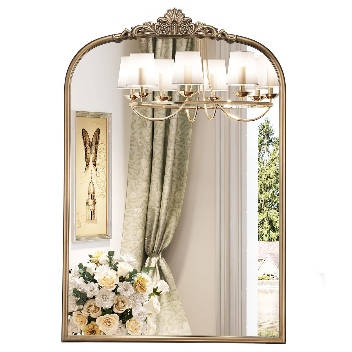 24" x 36" Antique Gold Arched Wall Mirror