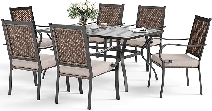 7 Piece Patio Dining Sets for 6, Patio Table and Chair Set with 64" Rectangle Metal Patio