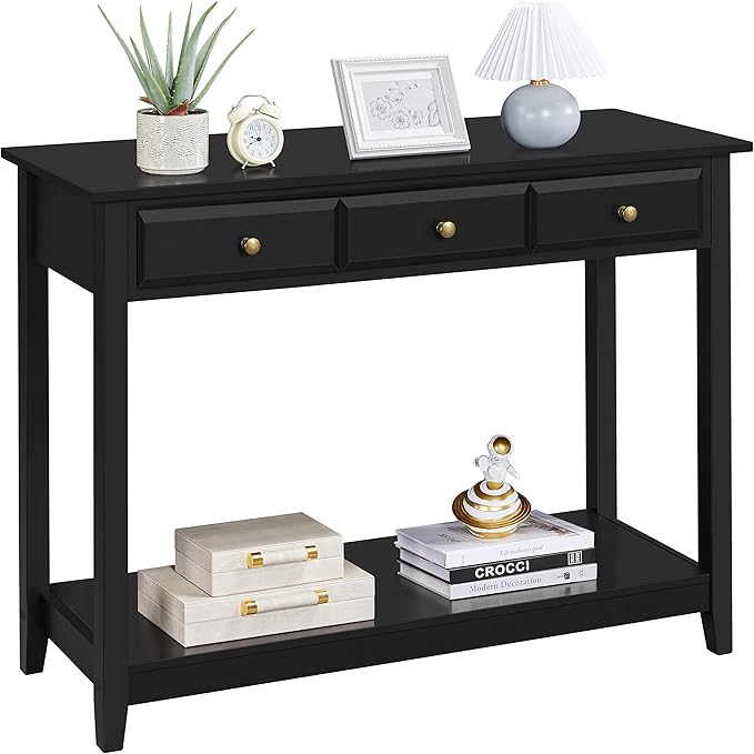 Console Table with 3 Drawers, 42" Entryway Table with Storage Shelves