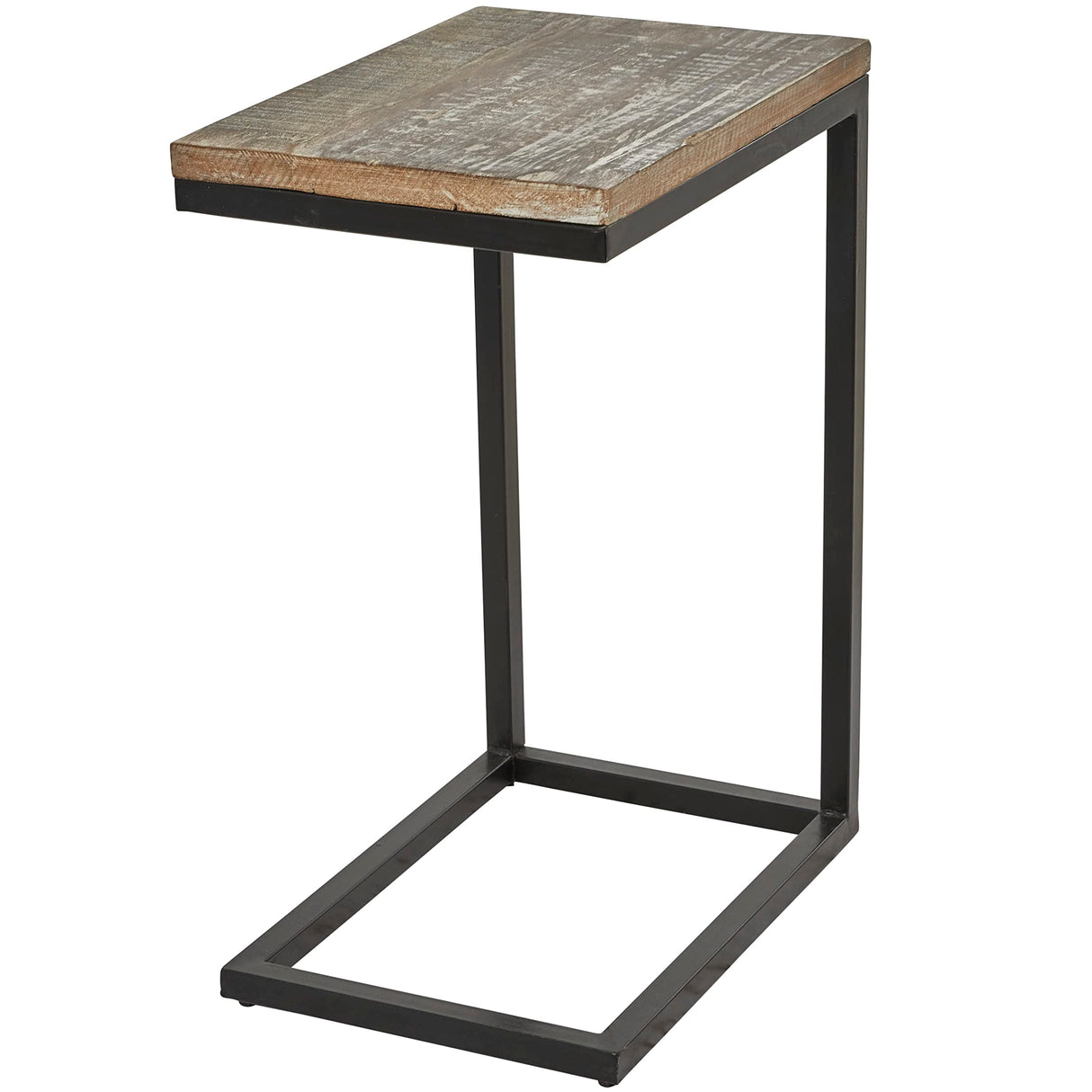 Wood Rectangle Accent Table with Black Metal Base, 13" x 18" x 26", Brown